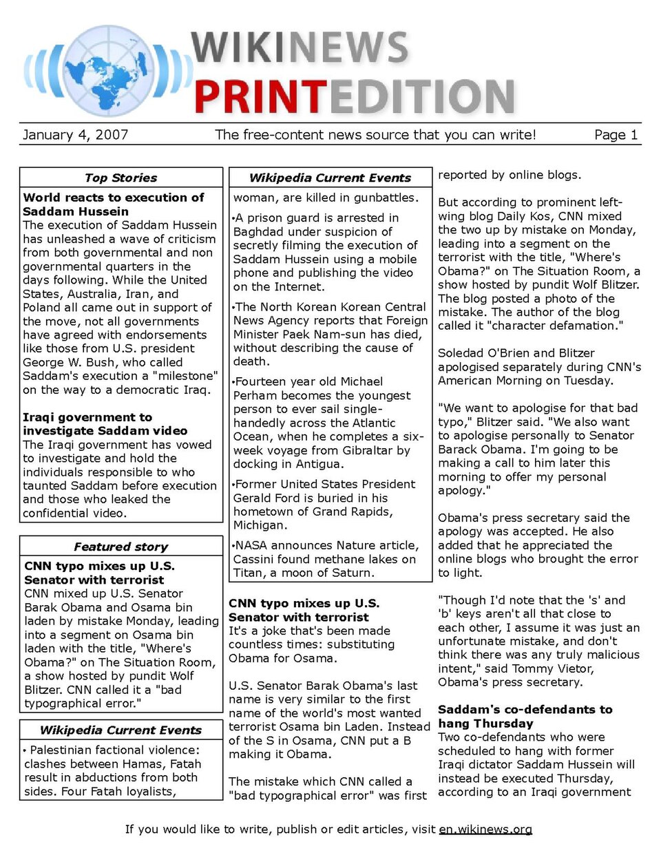 n:Wikinews:Print edition for January 4, 2007.